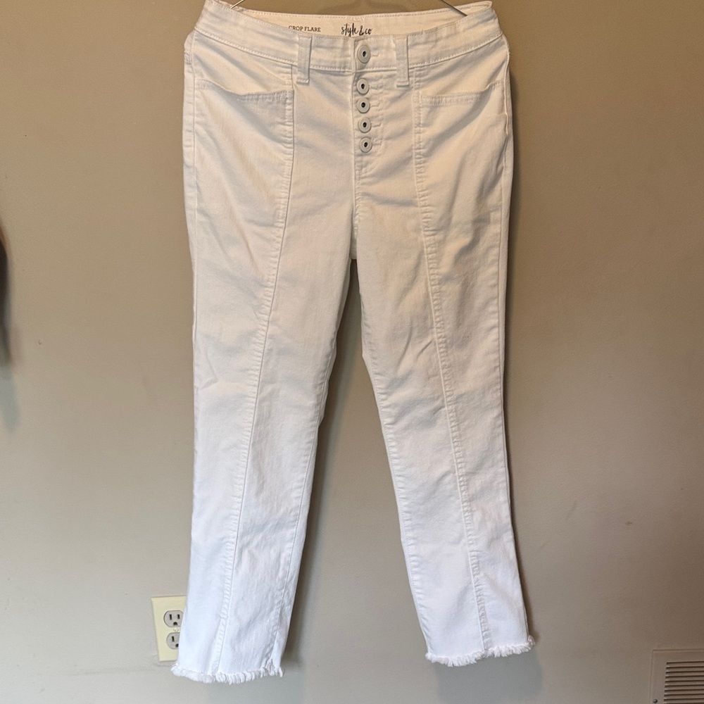 Style & co White Button-Fly Straight Leg Jeans, frayed bottoms